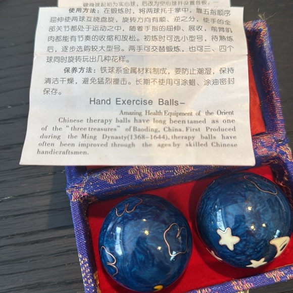 Lotus Pond Brand metal enamel hand exercise balls. Woven fabric box. Like new. - Picture 7 of 8